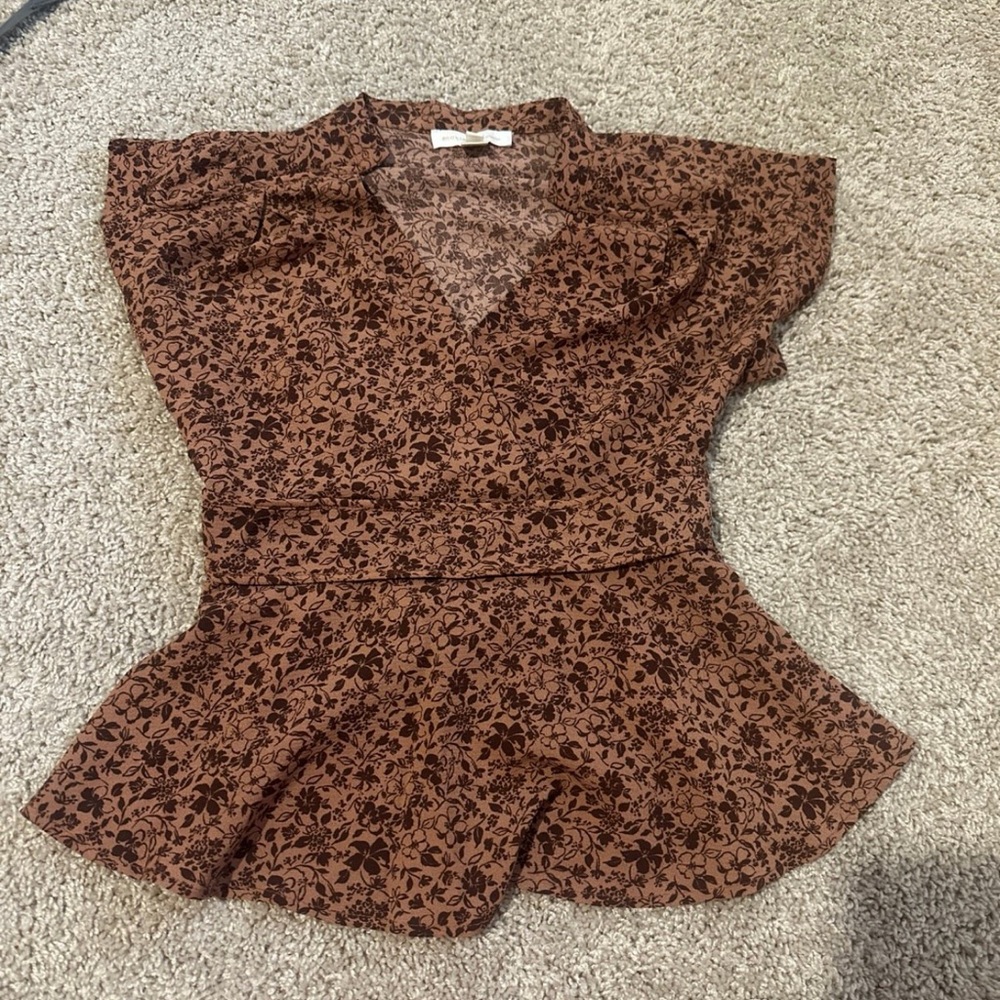 Floral Brown Wrap Top